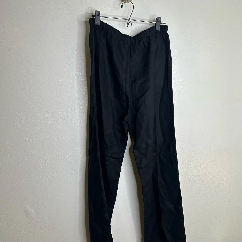 Reformation Olina 100% Linen Black Straight Leg Drawstring Trouser Pant XL